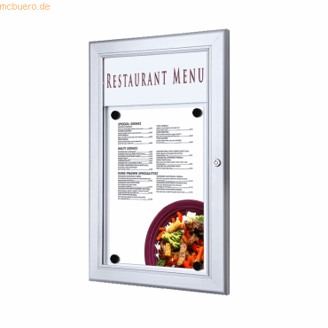 8595578322743 - SHOWDOWN Menütafel Magnetisch A4 Wandmontage mit Schrauben Abschließbar 29 B x 477 H cm Silber
