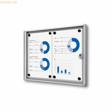 8595578357608 - SHOWDOWN Abschließbarer Schaukasten Magnetisch 491 (B) x 35 (H) cm Silber 2 x DIN A4