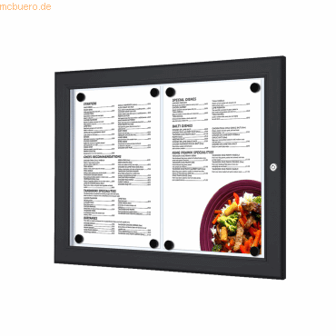 8596052042874 - SHOWDOWN Menütafel Magnetisch A4 Wandmontage mit Schrauben Abschließbar 505 (B) x 377 (H) cm Schwarz 8596052042874 - SHOWDOWN Menütafel Magnetisch A4 Wandmontage mit Schrauben Abschließbar 505 (B) x 377 (H) cm Schwarz