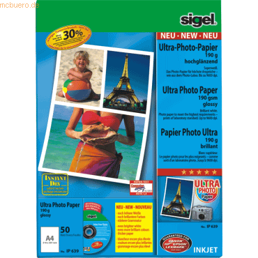 Sigel Fotopapier A4 190g/qm glossy weiß VE=50 Blatt