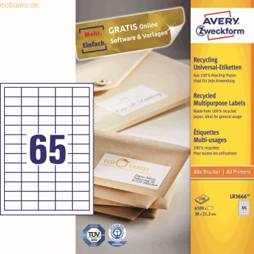 Avery Zweckform Universal-Etiketten 38x21,2mm Recycling naturweiß VE=6