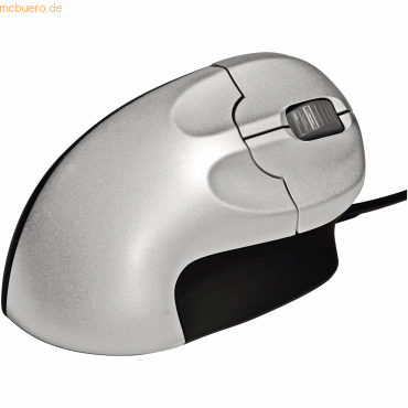 8717399991353 - BakkerElkhuizen GripMouse Ergonomische Maus USB Optisch Silber-Schwarz 3 Tasten 1200 dpi Ergonomisch Extragroße Tasten