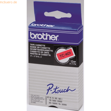 Brother Schriftbandkassette 12mm TC-401 rot/schwarz