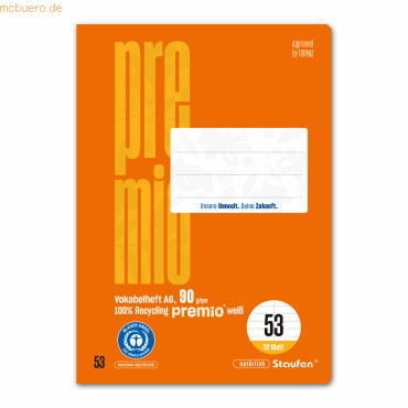 9001939836136 - Vokabelheft 040789053 Premio liniert A6 90g orange 9001939836136 Staufen 9001939836136 - Vokabelheft 040789053 Premio liniert A6 90g orange 9001939836136 Staufen