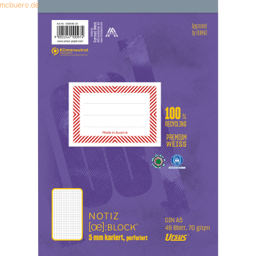 9002244100974 - Notizblock 03654820 Green kariert A5 70g grau 48 Blatt 9002244100974 Format-X