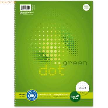 9002244869574 - Collegeblock 608573000 Green Muster punktiert punktkariert Rand rechts A4 70g grün 80 Blatt 9002244869574 Staufen 9002244869574 - Collegeblock 608573000 Green Muster punktiert punktkariert Rand rechts A4 70g grün 80 Blatt 9002244869574 Staufen