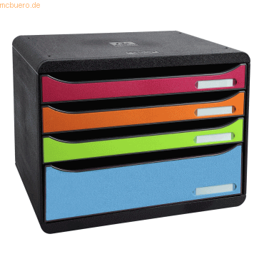 9002493424371 - Schubladenbox BIG-BOX PLUS HORIZON QUER A4+ 4 halboffene Schübe Auszugsstopp Griffmulde Etikettenhalter Etiketten Blauer Engel schwarz-harlekin