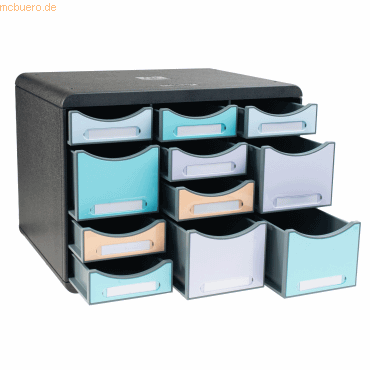 9002498313274 - Schubladenbox STORE BOX MULTI Aquarel 7 kleine & 4 hohe Schübe mit Auszugstopp & Griffmulde Kunststoff schwarz