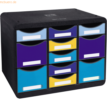 9002498313724 - Schubladenbox BEE BLUE Store Box Multi 7 kleine & 4 hohe Schübe mit Auszugstopp & Griffmulde Kunststoff schwarz