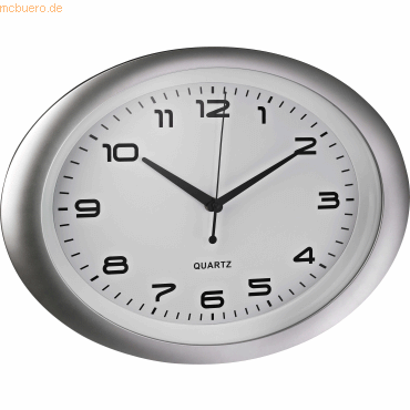 4007735186104 - Wanduhr oval Kunststoff 40x30cm silber weiß