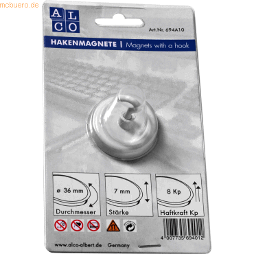 4007735694012 - 10 x Hakenmagnet Metall 36mm TG 8000 g weiß