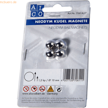 4007735706111 - Kugelmagnet Neodoym Neodym (Nd) 10mm TG 1200 g silber VE=4 Stück