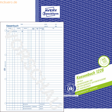 Avery Zweckform Kassenbuch A4 RC EDV-gerecht Blaupapier 100 Blatt
