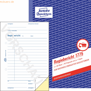 Avery Zweckform Formularbuch Regiebericht A5 2x40 Blatt selbstdurchsch