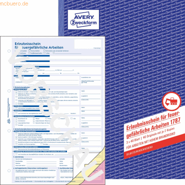 4004182017876 - Formularbuch Avery® Zweckform Erlaubnisschein für feuergefährliche Arbeiten 1787 A4 selbstdurchschreibend mit Durchschlägen & Lochung 3 x 40 Blatt