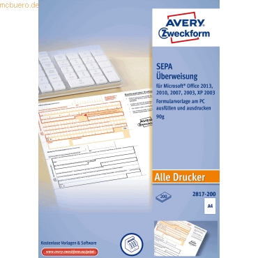 Avery Zweckform Sepa-Überweisung A4 inkl. Software-CD 100 Blatt inkl.