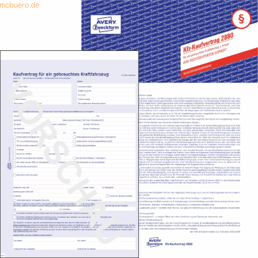 5 x Avery Zweckform Vordruck Kaufvertrag A4 KFZ 4fach-Satz selbstdurch