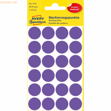 Avery Zweckform Markierungspunkte violett DM 18mm VE=96 Etiketten