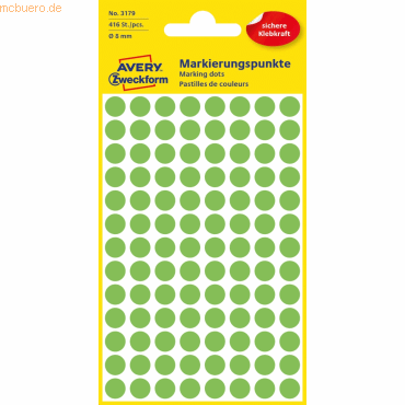 4004182031797 - AVERY Zweckform Markierungspunkte 3179 Selbsthaftend Leuchtgrün 8 x 8 mm 4 Blatt à 104 Etiketten