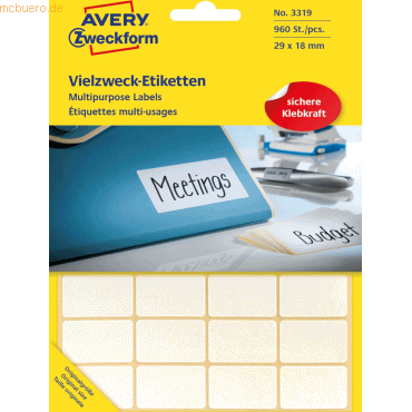 Avery Zweckform Etiketten 29x18mm VE=960 Stück weiß