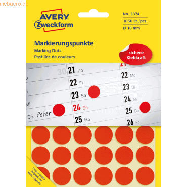 Avery Zweckform Markierungspunkte 18 mm 22 Blatt/1056 Etiketten rot