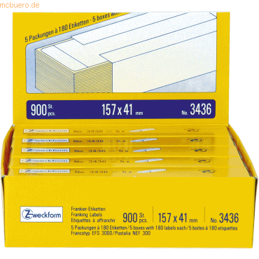 4004182034361 - ® - Frankieretikett 157 x 41 mm (b x h) Papier weiß 5 x 180 Etik Pack