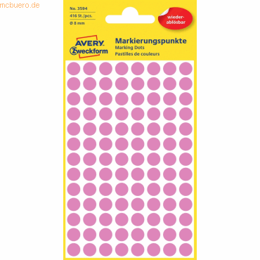 10 x Avery Zweckform Markierungspunkte 8mm pink wiederablösbar VE=416