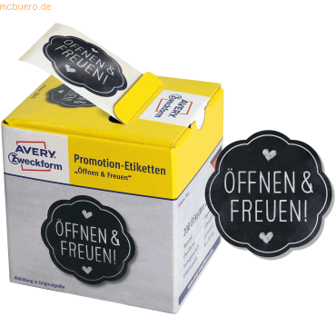 Avery Zweckform Promotion-Etiketten 'Öffnen & Freuen!' 38mm grau/silbe