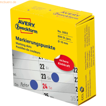 Avery Zweckform Markierungspunkte auf Rolle 10mm blau VE=800 Stück