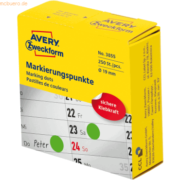 Avery Zweckform Markierungspunkte auf Rolle 19mm grün VE=250 Etiketten