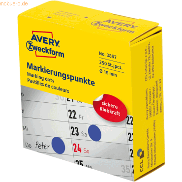 Avery Zweckform Markierungspunkte auf Rolle 19mm blau VE=250 Etiketten