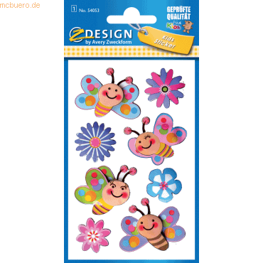 4004182540534 - Sticker 76x120mm 3D Folie 1 Bogen Motiv Blumen Schmetterlinge