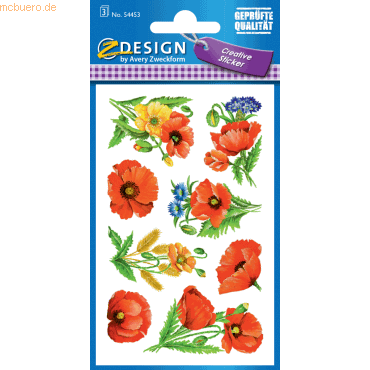 4004182544532 - 10 x Sticker Flower 76x120mm Papier 3 Bogen Motiv Mohn