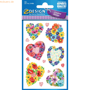 4004182544860 - 10 x Flower Sticker Blütenherzen Papier 13 Motive bunt 2 Blat