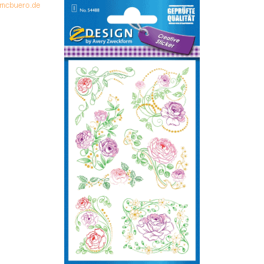 4004182544884 - 10 x Flower Sticker rose geprägt Papier 7Motive bunt 1 Blatt