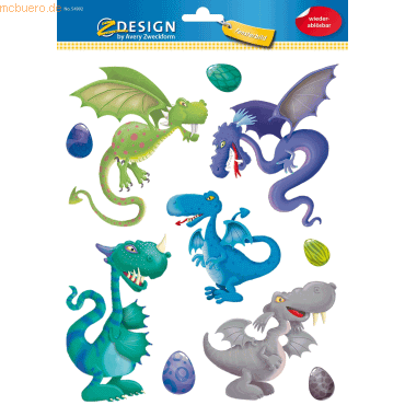 4004182549926 - AVERY Zweckform ZDesign KIDS Fensterbild Drache DIN A4 selbsthaftend wiederablösbar zum Dekorieren von glatten - 1 Stück (54992)