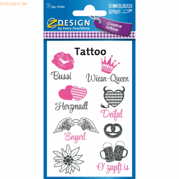 4004182551448 - 10 x Creativ Tattoos Frauensprüche 8 Motive pink grau 8 Stück