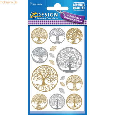 4004182556542 - 10 x Creative Deko Sticker Lebensbaum gold silber 14 Stück