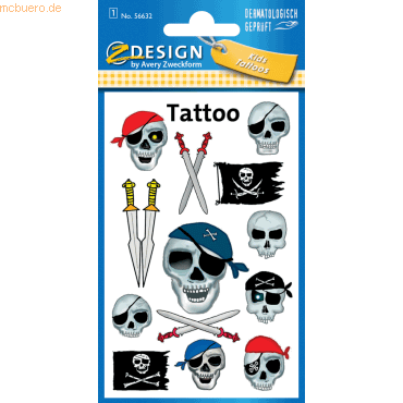 4004182566329 - 10 x Tattoos 76x120mm 1 Bogen Totenköpfe