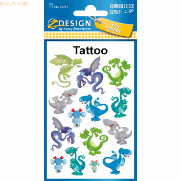 4004182567517 - 10 x Kids Tattoos Drachen 14 Motive bunt 14 Stück