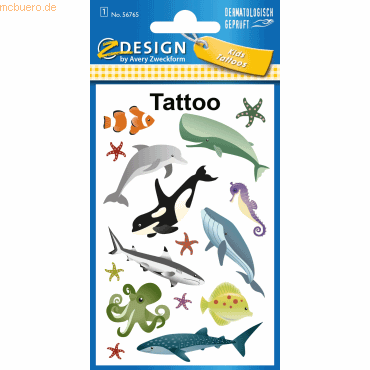 4004182567654 - 10 x Kinder Tattoos Tattoofolie Wal Hai Delfin usw bunt 16 A