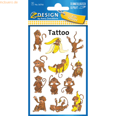 4004182567661 - 10 x Kinder Tattoos Tattoofolie Affe bunt 12 Aufkleber