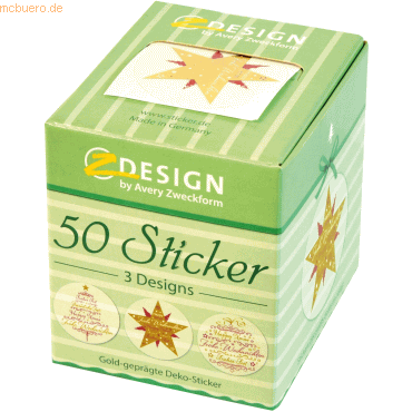 4004182568255 - AVERY Zweckform ZDesign Weihnachts-Sticker auf Rolle Schriftzug-Formen Transparentfolie geprägt Durchmesser - 1 Stück (56825)