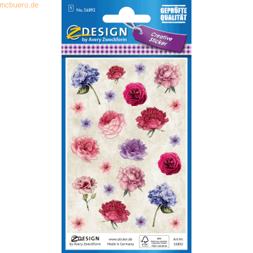 4004182568927 - 10 x Deko Sticker Papier Blumen mehrfarbig 24 Aufkleber