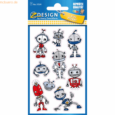 4004182572917 - 10 x Glitter Stickers Roboter 9 Motive bunt 9 Stück