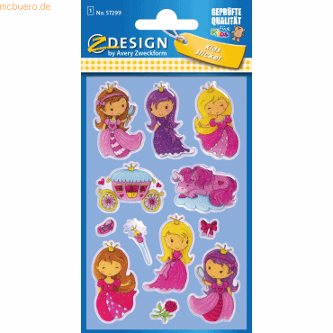 4004182572993 - 10 x Glossy Sticker Prinzessin 12 Stück bunt 1 Bogen