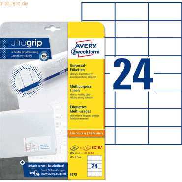 Avery Zweckform Universal-Etiketten ultragrip 70x37 mm VE=720 Etikette