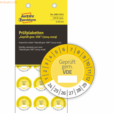 4004182081235 - Prüfplaketten 20mm 8 Bogen 120 Etiketten 2024 gelb 4004182081235 - Prüfplaketten 20mm 8 Bogen 120 Etiketten 2024 gelb