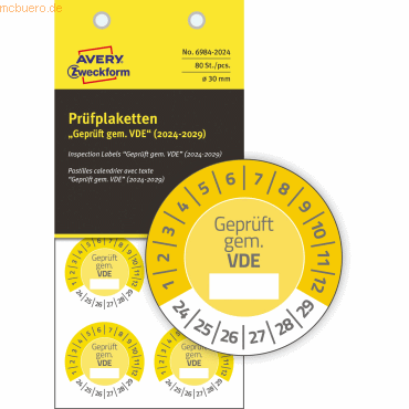 4004182081242 - Prüfplaketten 30mm 10 Bogen 80 Etiketten 2024 gelb 4004182081242 - Prüfplaketten 30mm 10 Bogen 80 Etiketten 2024 gelb