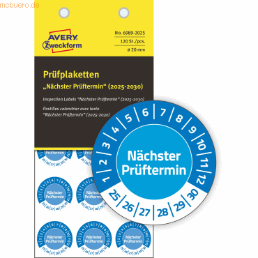 4004182081136 - Prüfplaketten 20mm 8 Bogen 120 Etiketten 2025 blau